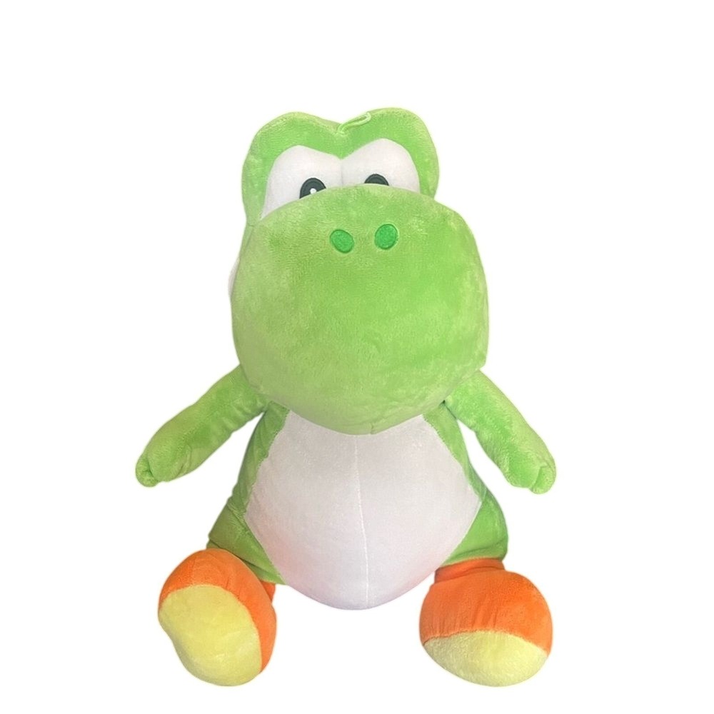 Vintage Super Mario Bros. Yoshi Green & Orange Dinosaur Plush Toy Stuffed 20"